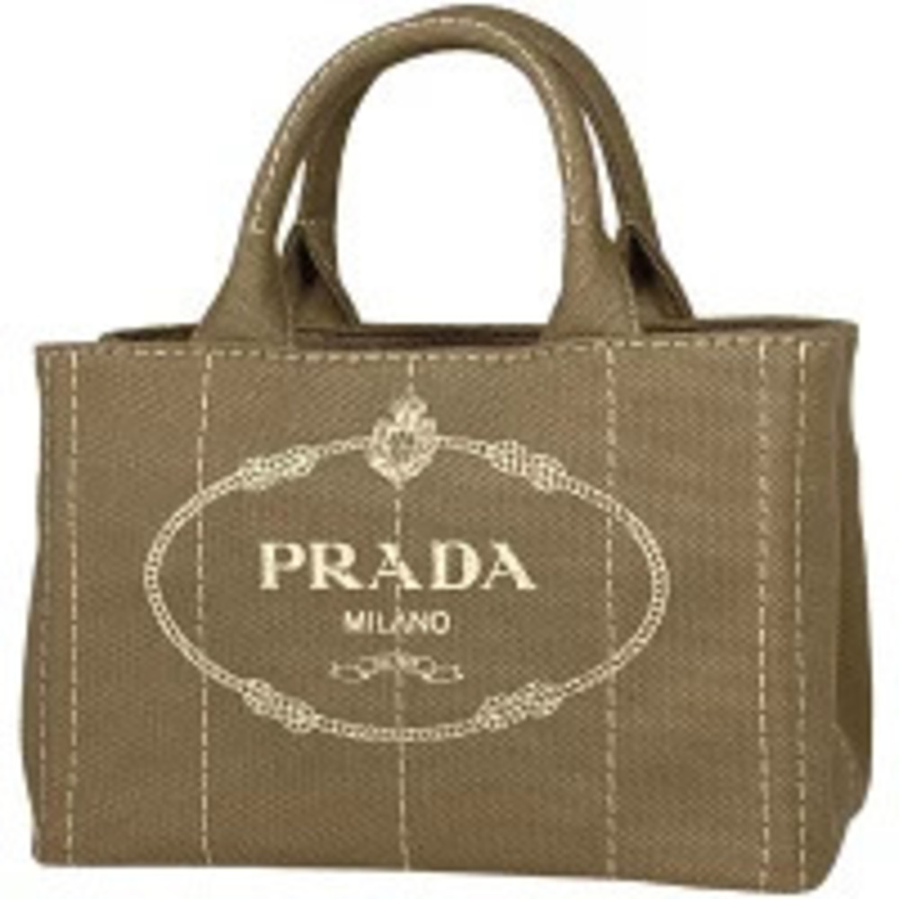 Prada Canapa 2way Tote Shoulder Bag Handbag Canvas Beige